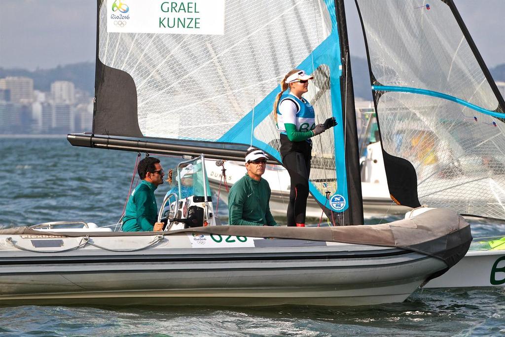 Brazilian sailing legend Torben Grael checks out the course ahead of the 49erFX medal race - 2016 Sailing Olympics © Richard Gladwell www.photosport.co.nz